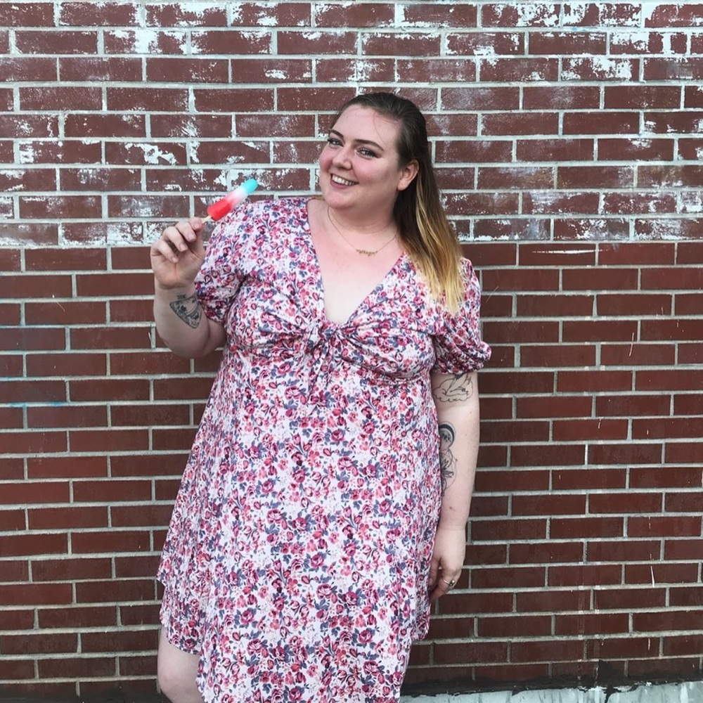 Floral Front Tie Dress with Puffy Sleeves